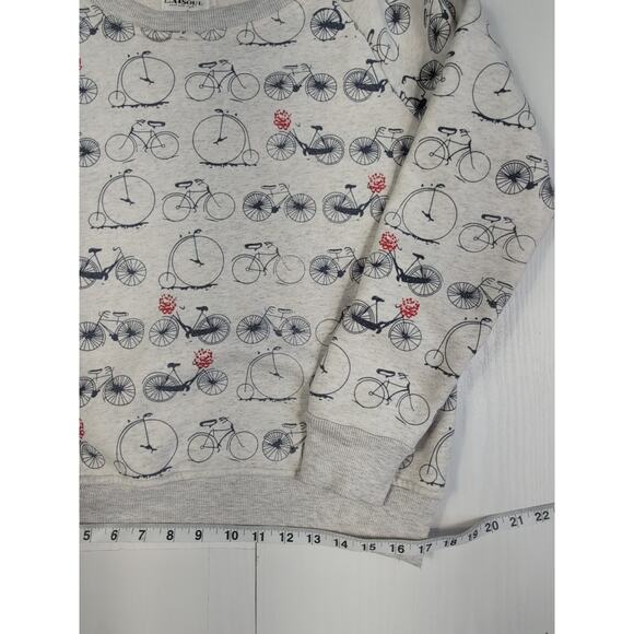 LA Soul Bicycle Print Sweatshirt Women's Grey Fleece Pullover Roses Medium - Picture 8 of 12